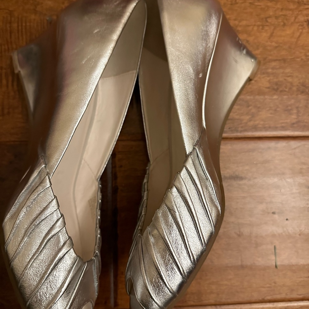 Etienne Aigner silver wedges with Ruched Design